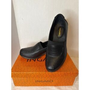 Ingaro Katy Black Reptile Leather Slip On Heeled‎ Shoes/Clogs Size 8M